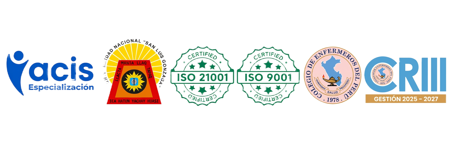 ACIS Especialización, UNSLG, certificaciones ISO 21001 e ISO 9001, Colegio de Enfermeros del Perú CRIII